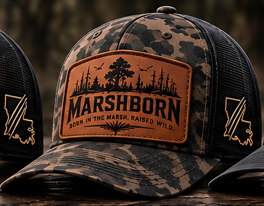 MARSHBORN camo patch hat — original design concept