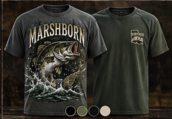 MARSHBORN T8 Bayou Bass concept mockup; not final production artwork